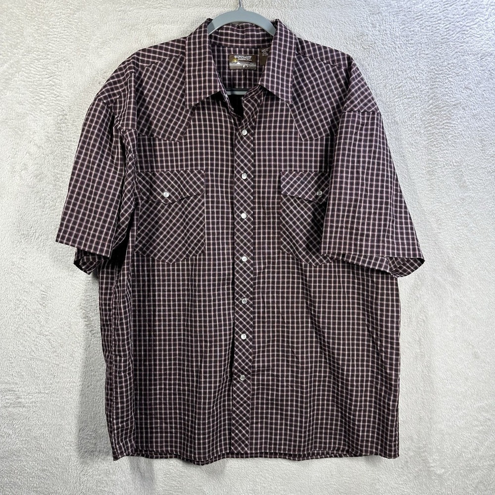Outlaw Western Wear Pearl Snap‎ Short Sleeve Shirt Men's 1X BIG Red Plaid